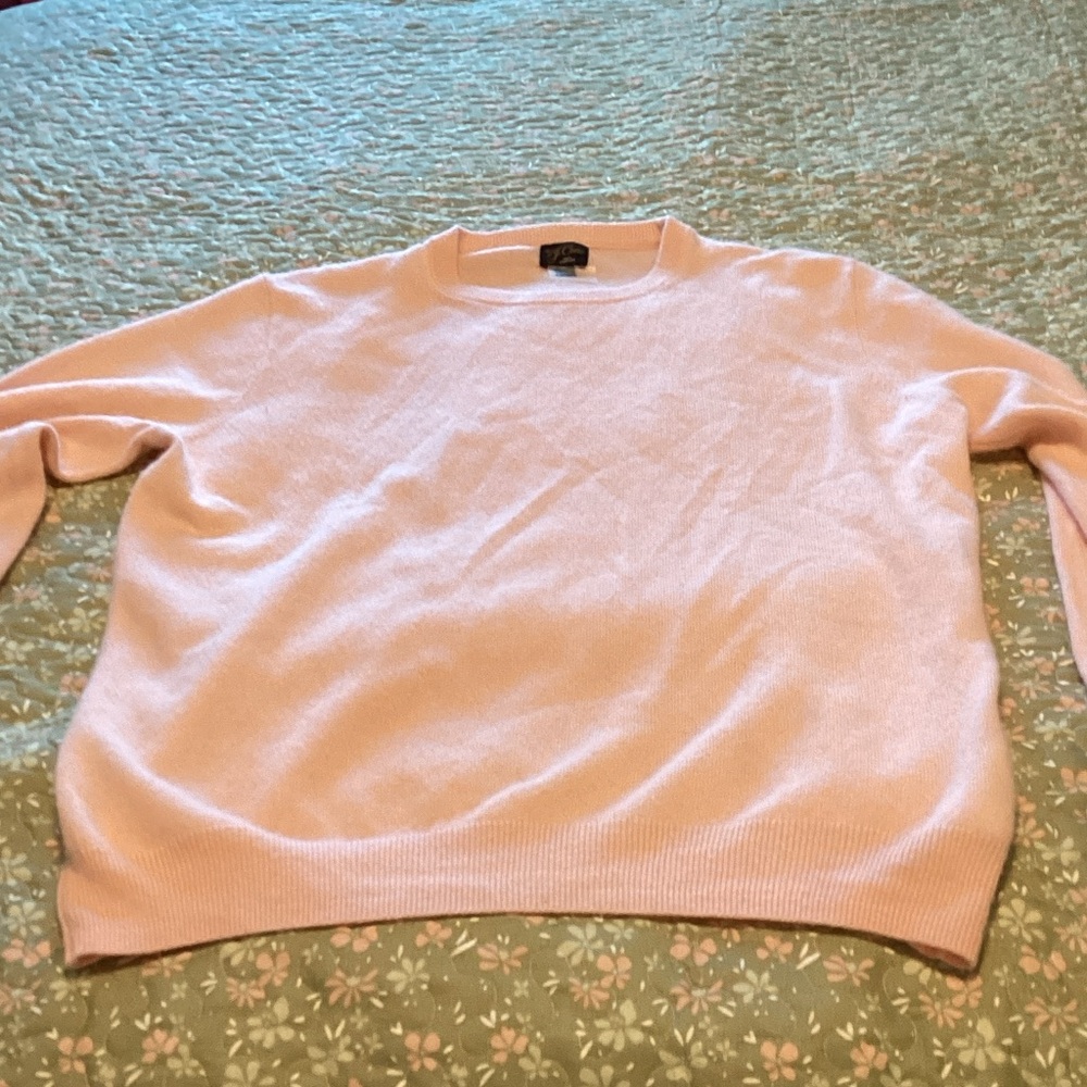 J. Crew Elegant Light Pink Cashmere Crew Neck Sweater L